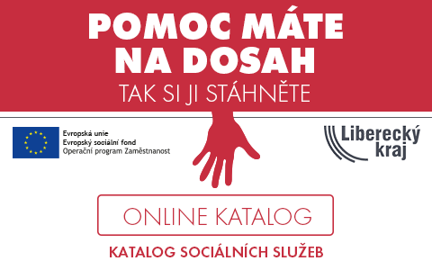 Banner katalogu sociálních služeb s textem 'Pomoc máte na dosah'